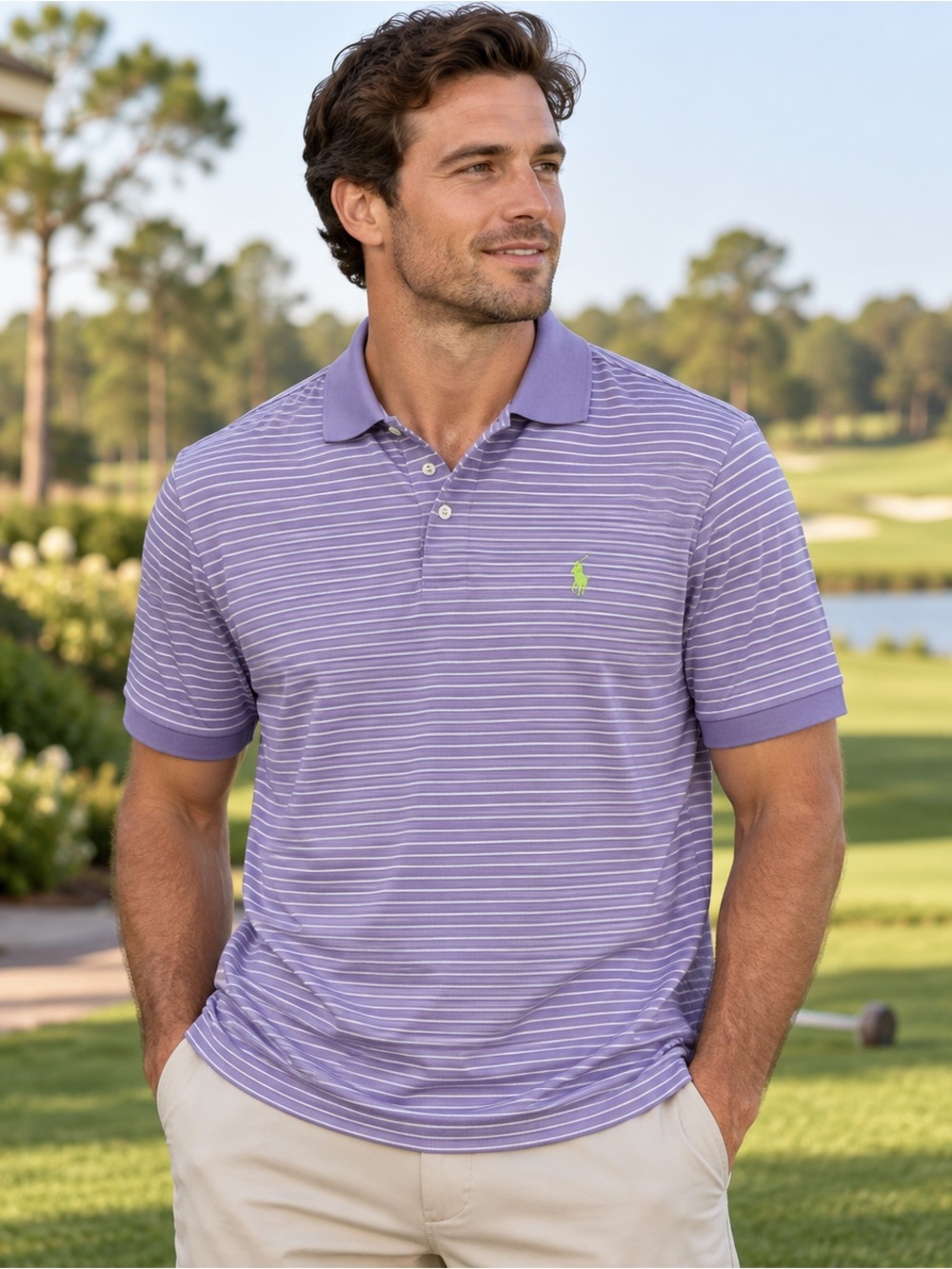 Polo Golf Ralph Lauren Men’s XL Purple Striped Performance Golf Polo Shirt